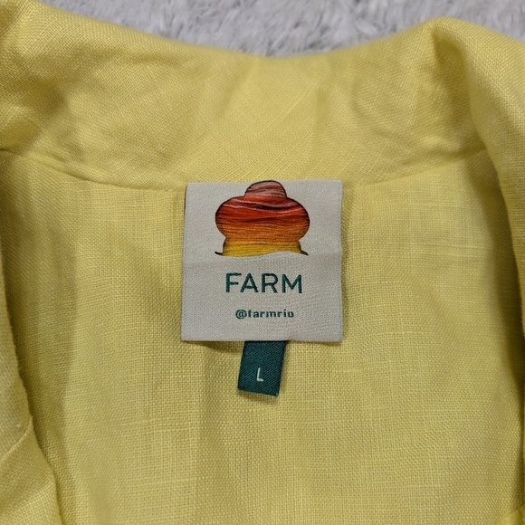 Farm Rio Jacket Womens L Yellow Linen Blazer Peplum Scalloped Hem Preppy - Picture 4 of 10